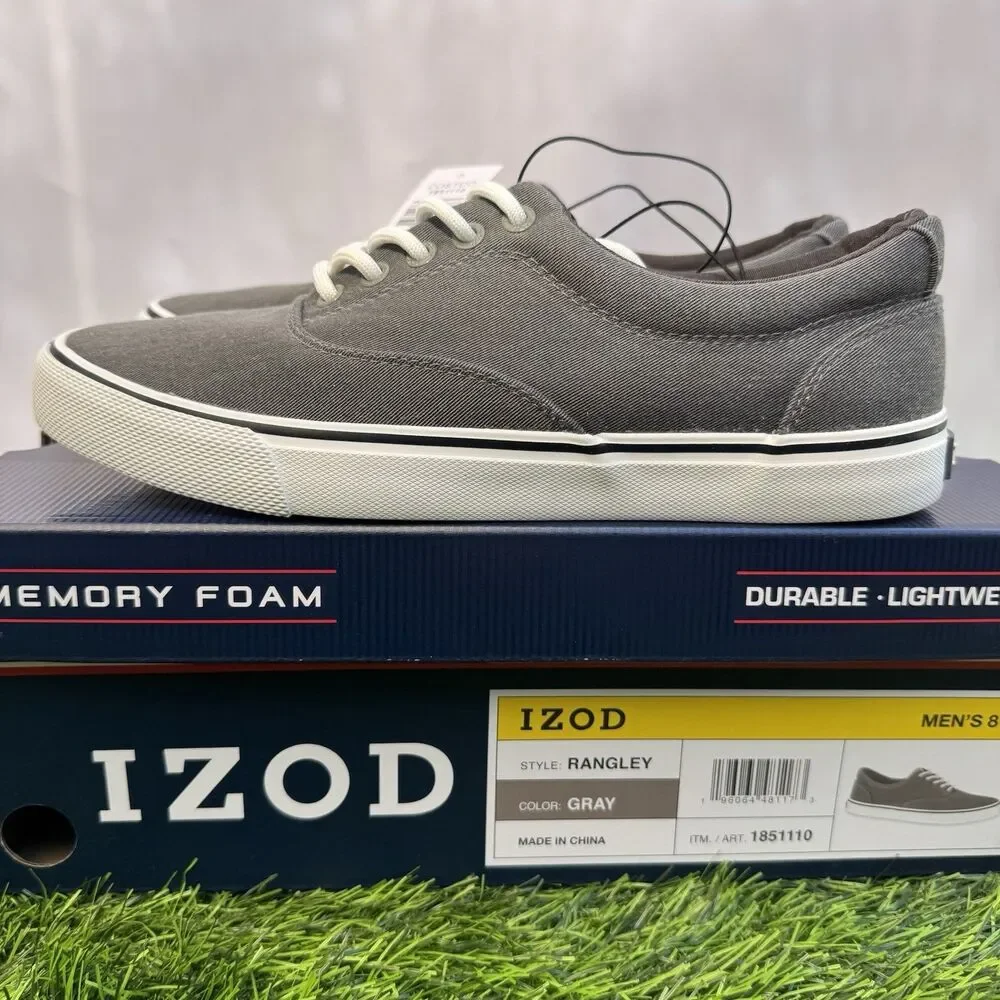 Izod Men's Rangley Canvas Memory Foam Gray Lace Up Sneaker Shoes Size 8